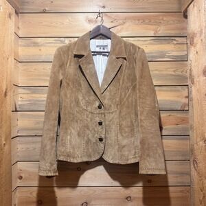 Isabella Bird Anthropologie Tan Suede Leather Blazer Jacket Size 14 Western